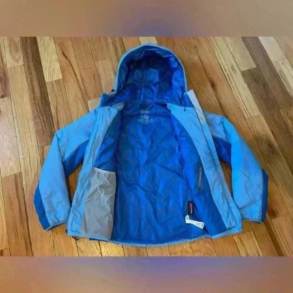 LL Bean Quilted Puffer Jacket Prima Loft Blue Hooded Stowaway Women's Size Small - Picture 3 of 14